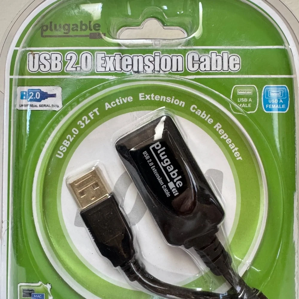 Plugable 10 Meter (32ft) USB 2.0 Active Extension Cable Type A Male to A Female